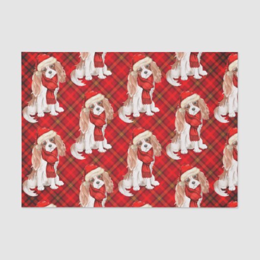 Papier Mousseline Red Plaid Cavalier King Charles Chien Noël (Recto)