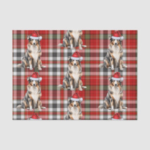 Papier Mousseline Red Plaid et Australian Shepherd Christmas