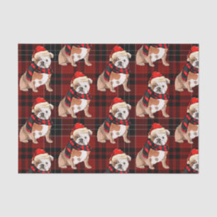 Papier Mousseline Red Plaid et English Bulldog Noël