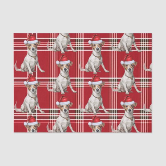 Papier Mousseline Red Plaid Jack Russell Chien Noël (Recto)