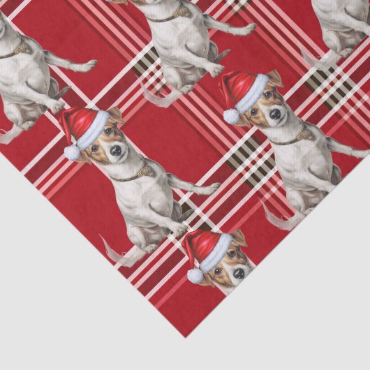 Papier Mousseline Red Plaid Jack Russell Chien Noël (Détail)