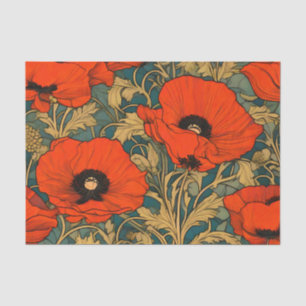 Papier Mousseline Red Poppies Art Nouveau Motif