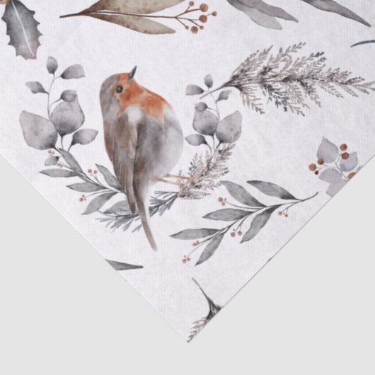 Papier Mousseline Red Robin Aquarelle Botanique Noël (Détail)