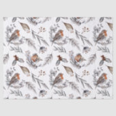 Papier Mousseline Red Robin Aquarelle Botanique Noël (Recto)