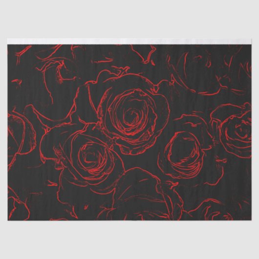 Papier Mousseline Red Roses Black Background (Recto)