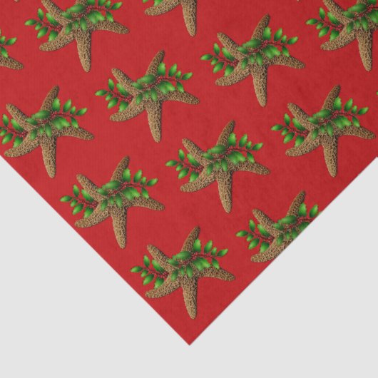 Papier Mousseline Red Starfish n Holly Motif Noël (Détail)