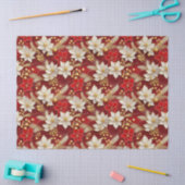 Papier Mousseline Red White Christmas Floral Pattern#17 ID1009 (Artisanat)