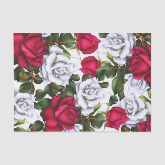 Papier Mousseline Red & White Roses Shabby Chic Rustic Modern Glam (Recto)