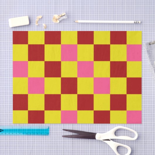 Papier Mousseline Red Yellow Pink Checkered Pattern Design  (Artisanat)