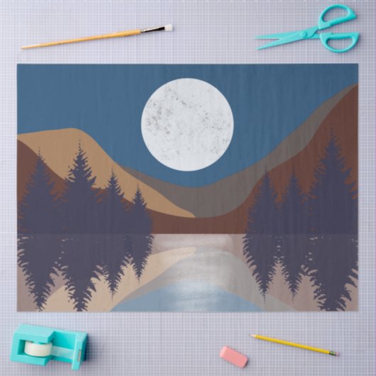 Papier Mousseline Réflexion de la lune de la forêt Abstraite rustiqu (Artisanat)