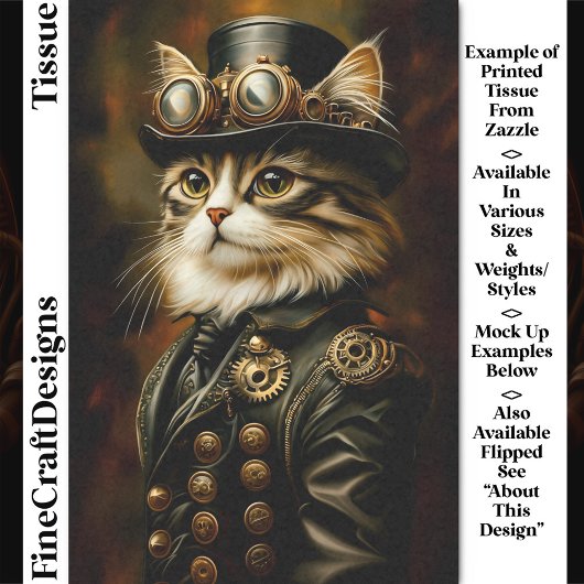 Papier Mousseline Regal Steampunk Tabby Cat Portrait DV2L Découpage