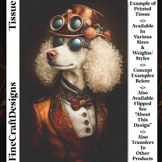 Papier Mousseline Regal White Steampunk Poodle Chien CT8 Découpage