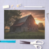 Papier Mousseline Réglage du soleil autour d'une grande grange en bo (Artisanat)