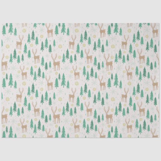 Papier Mousseline Reindeer de Noël dans la forêt À feuillage persist (Recto)