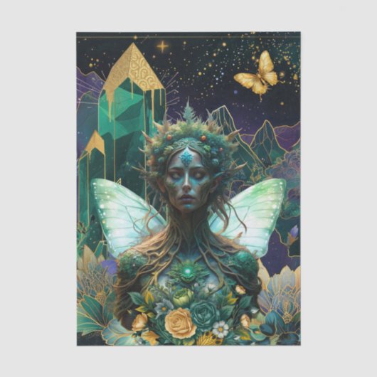 Papier Mousseline Reine de la forêt de fantaisie Rêves d'émeraude Dé (Recto)