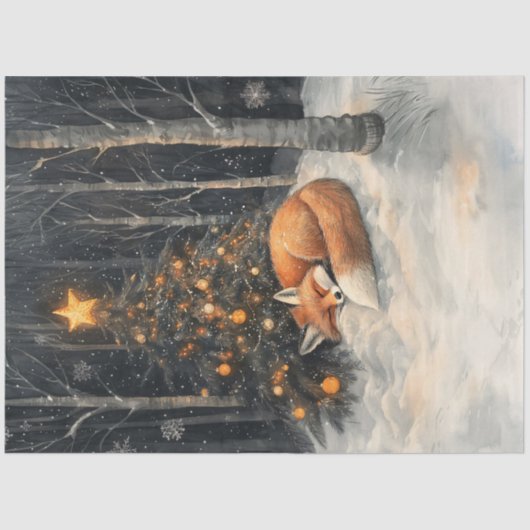 Papier Mousseline Renard couché Whimsical Rustique Découpage de Noël (Recto)