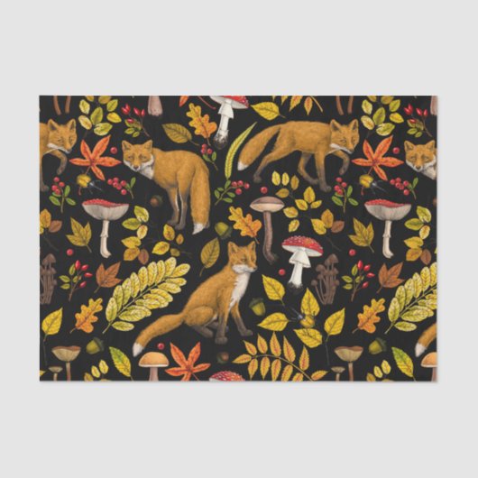 Papier Mousseline Renard d'automne sur noir (Recto)