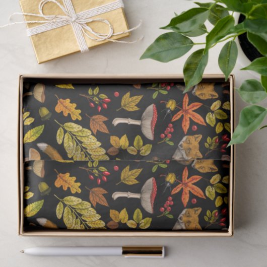 Papier Mousseline Renard d'automne sur noir (Cadeau)