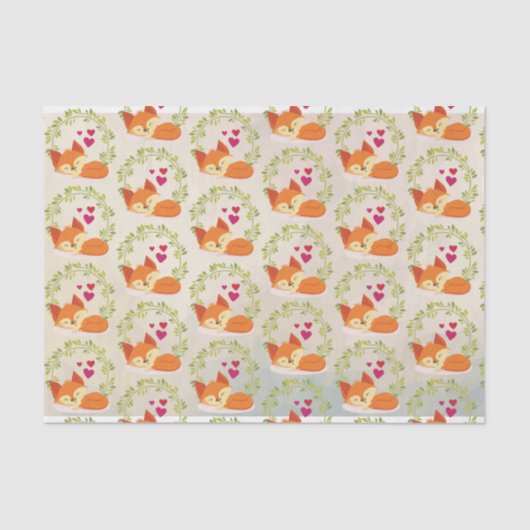 Papier Mousseline Renard orange avec Coeurs rouges et une couronne v (Recto)