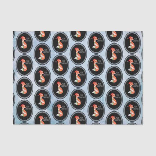 Papier Mousseline Renard orange en chapeau rouge Noël Joyeux Noël (Recto)