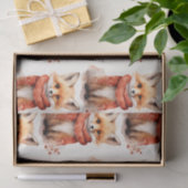 Papier Mousseline Renardeau Mignon avec un Motif d'Écharpe Rouge (Cadeau)
