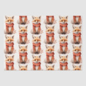Papier Mousseline Renardeau Mignon avec un Motif d'Écharpe Rouge (Recto)
