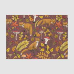 Papier Mousseline Renards d'automne sur chocolat brun