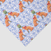 Papier Mousseline Renards S'Embrasser Sous Mistletoe Blue Chinoiseri (Détail)