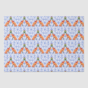 Papier Mousseline Renards S'Embrasser Sous Mistletoe Blue Chinoiseri