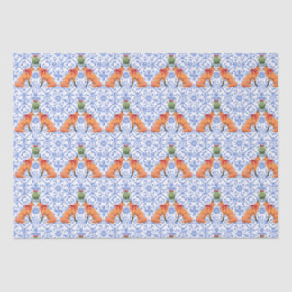 Papier Mousseline Renards S'Embrasser Sous Mistletoe Blue Chinoiseri