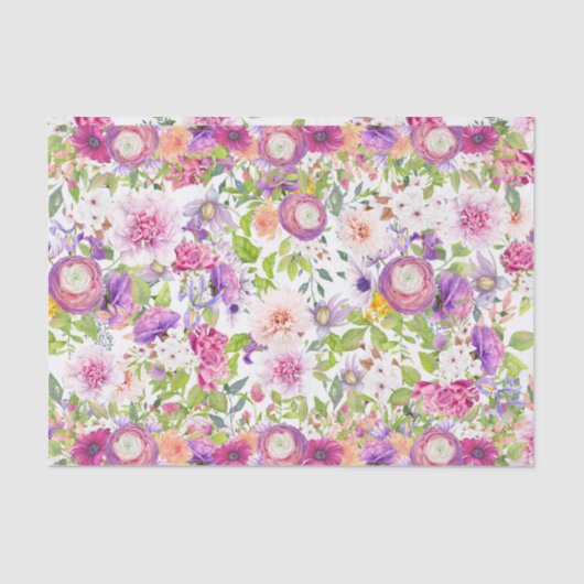 Papier Mousseline Renoncule et rose printanières (Recto)