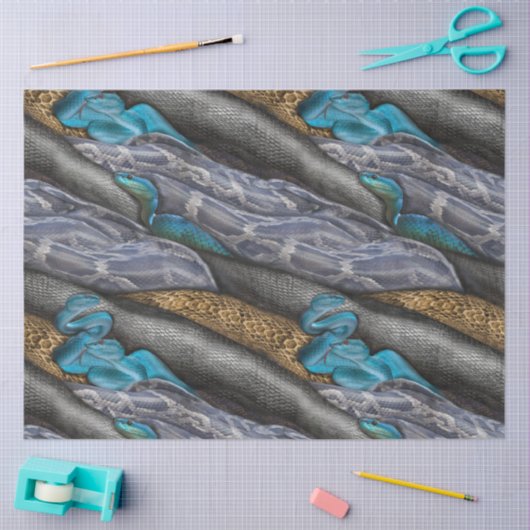 Papier Mousseline Reptiles bleu, noir et jaune (Artisanat)
