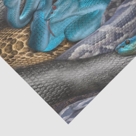 Papier Mousseline Reptiles bleu, noir et jaune (Détail)
