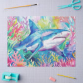Papier Mousseline Requin Aquarelle Tropical Coloré (Artisanat)