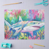 Papier Mousseline Requin Aquarelle Tropical Coloré (Artisanat)