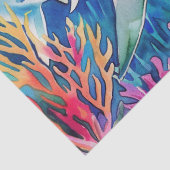 Papier Mousseline Requin Aquarelle Tropical Coloré (Détail)