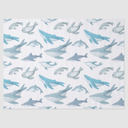 Papier Mousseline Requins, baleines, dauphins, phoques sur la page D (Recto)