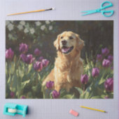 Papier Mousseline Retriever d'or avec découpage de tulipes violettes (Artisanat)