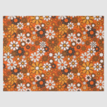 Rétro Années 70 Boho Floral Marron Orange
