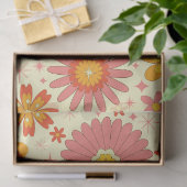 Papier Mousseline Retro atomic flowers with starbursts on cream  (Cadeau)