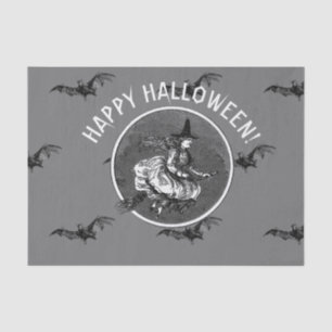 Papier Mousseline RETRO BAT AND WITCH HALLOWEEN Tissus Paper