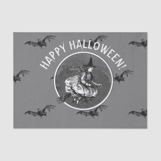 Papier Mousseline RETRO BAT AND WITCH HALLOWEEN Tissus Paper (Recto)