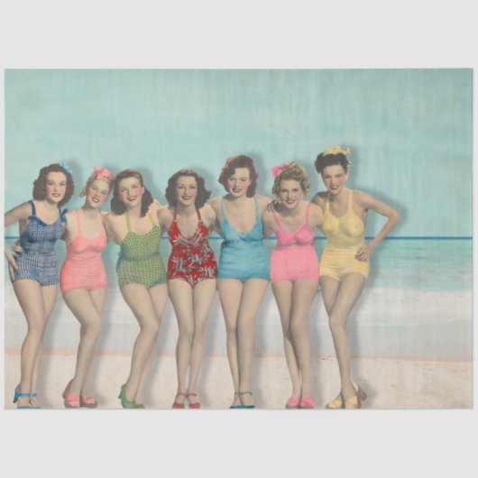 Papier Mousseline Retro Beach Pin-Up Girls Decoupage Bathing Suit (Recto)