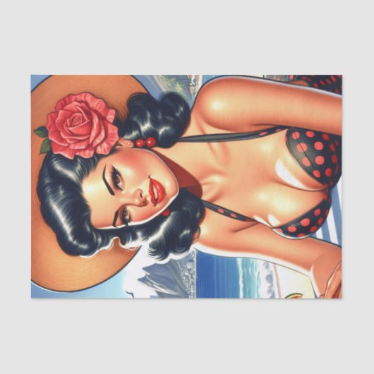 Papier Mousseline Retro Beach Summer Pin-up (Recto)