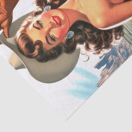 Papier Mousseline Retro Belle Cowgirl Pin Up (Détail)