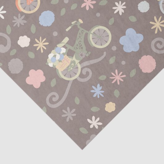 Papier Mousseline Rétro bicyclette et fleurs (Détail)
