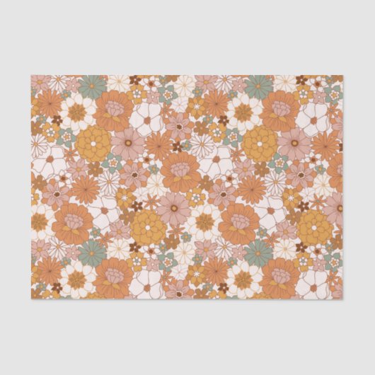 Papier Mousseline Retro Boho Terracotta Floral (Recto)