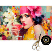 Papier Mousseline Retro Cocktail Glam Femme Découpage