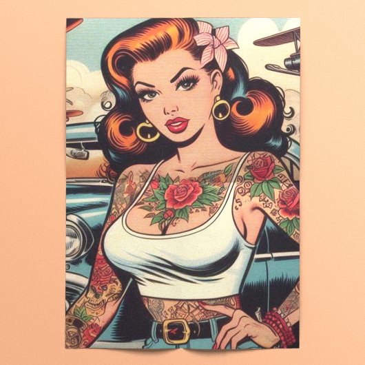 Papier Mousseline Retro Comics Tattoo Girl