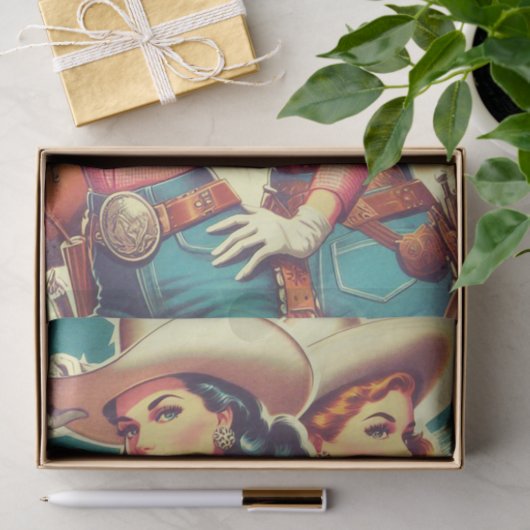 Papier Mousseline Retro Cowgirls Pin-ups (Cadeau)